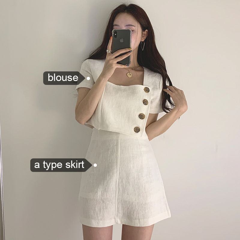 韩国ins复古气质方领侧边单排扣短袖衬衫+高腰A字型包臀裙半身裙在类目 女装/女士精品, 套装/学生校服/工作制服, 时尚套装中 - 来自Buy2taobao.com提供专业的淘宝代购服务