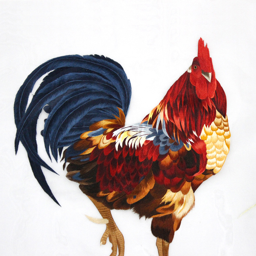 手工汴绣装饰画雄鸡图 大师刺绣意境作品 特色工艺品礼品