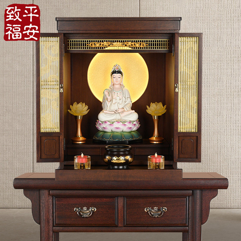 带门神台家用佛坛供奉财神观音柜神龛供桌供台佛柜吊柜佛龛挂壁式