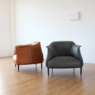 穆瑞家具单人沙发轻奢客厅单椅设计师款休闲椅复古卧室皮质沙发椅