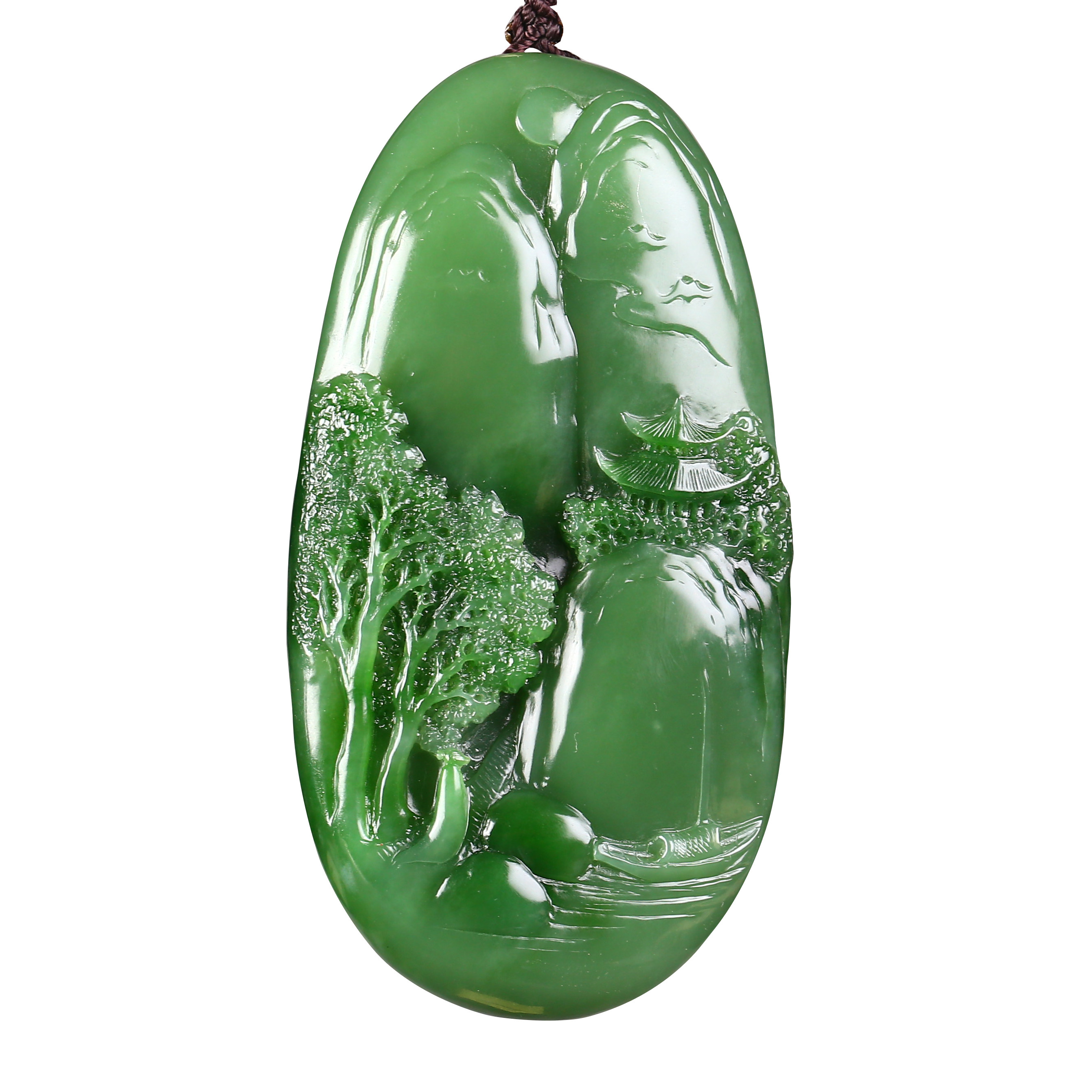 【即拍即得】和田玉碧玉山水把件139.42g