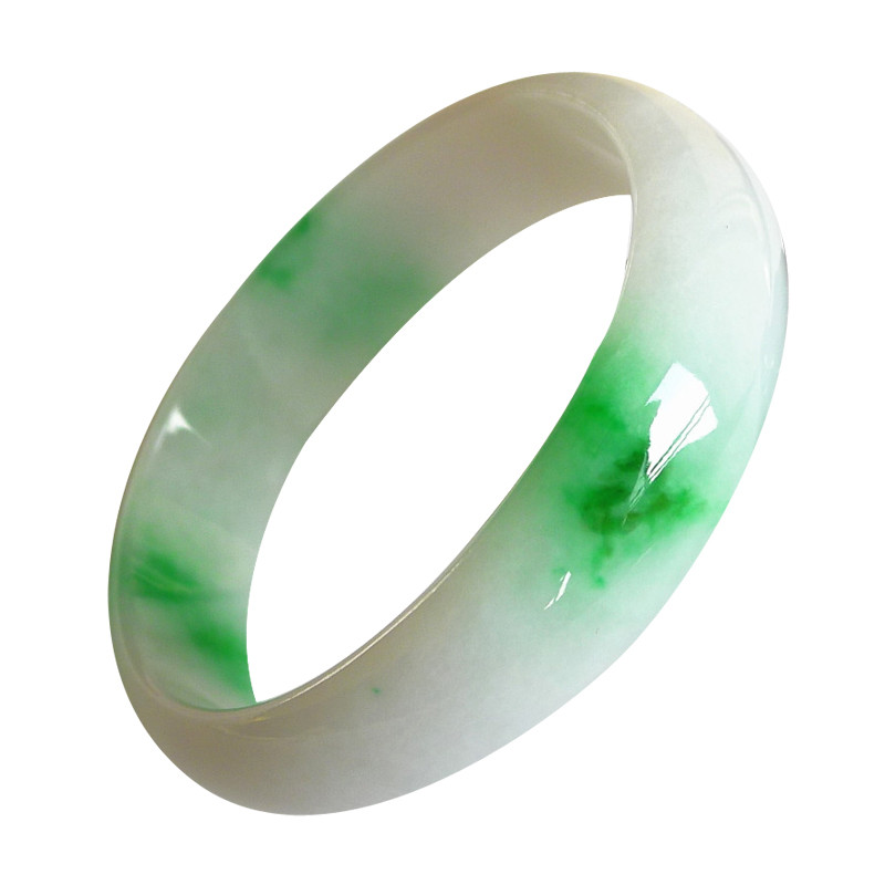 天然缅甸a货冰糯种白底青飘阳绿贵妃手镯43.18g