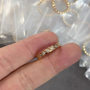 菱格戒指女18k玫瑰金纯银轻奢ins欧美风格coco小香风窄款叠戴指环