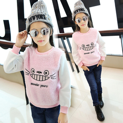 女童加绒加厚卫衣冬季2016新款儿童卡通刺绣长袖韩版套头绒衫上衣