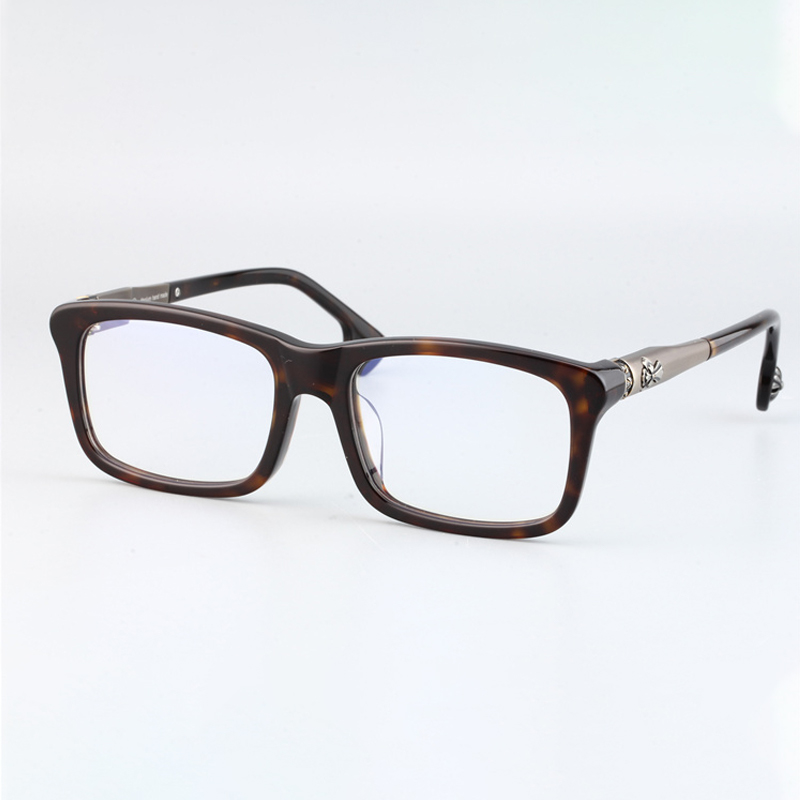 镜架大脸方框黑色一体鼻托男手工配近视复古潮人角花纯钛6127—眼镜架