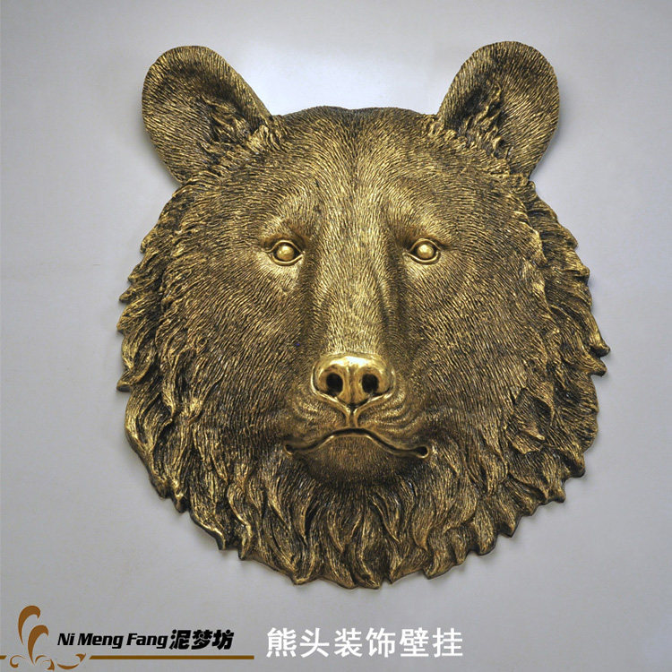 泥梦坊背景墙倩云雕塑动物熊头挂件酒吧会所歌厅店铺墙面装饰壁挂
