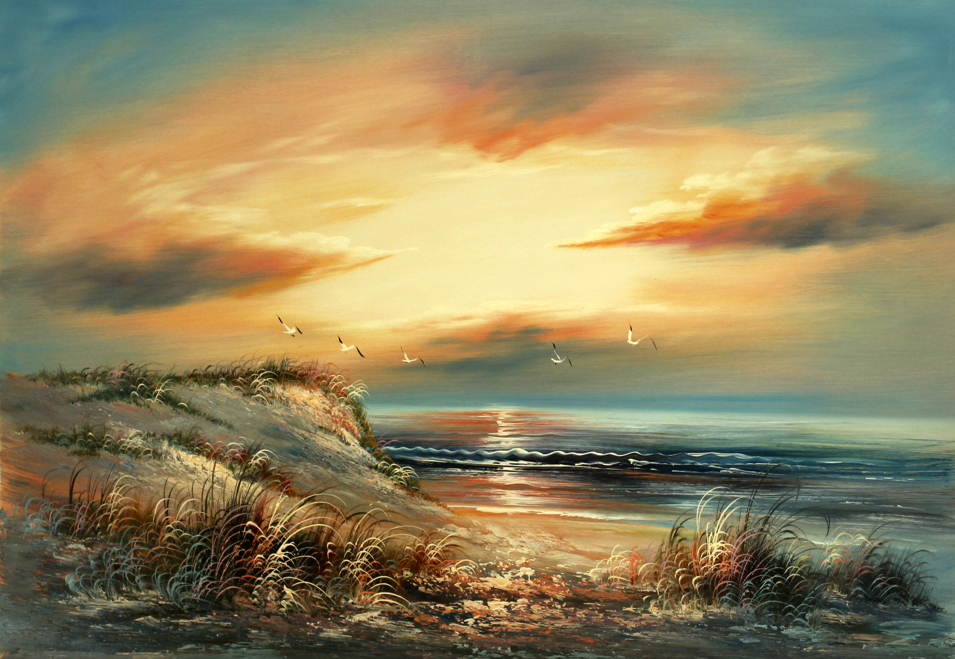 贺友邻油画《飞翔的海鸥》