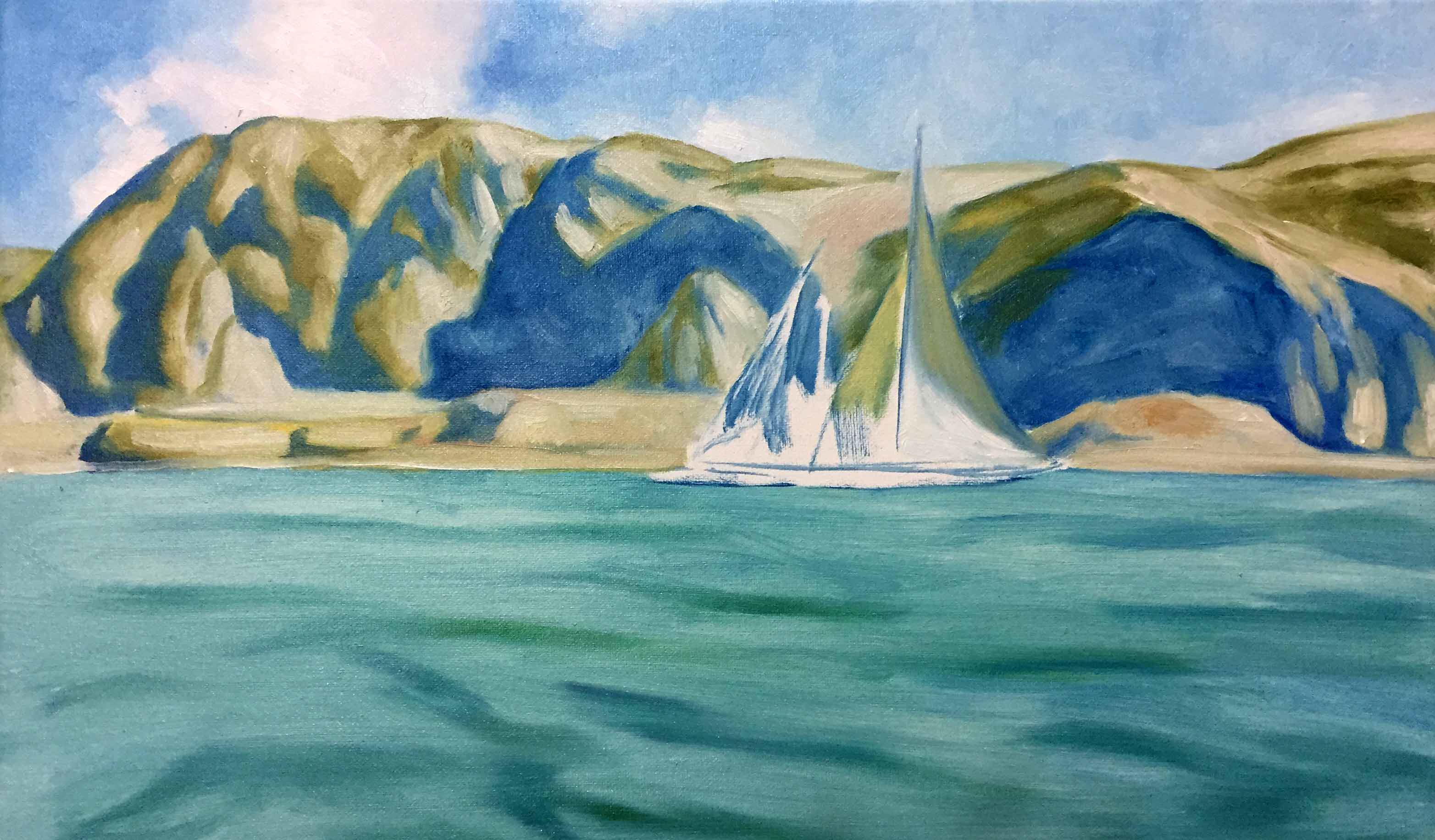 苗胜举《碧水蓝天》配内框(有作画过程)