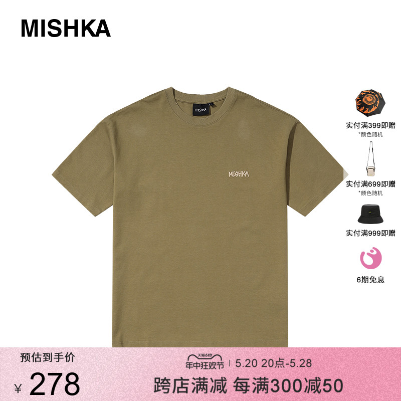 MISHKANYC美式潮牌品牌夏季短袖T恤男士女士圆领宽松显瘦复古纯棉