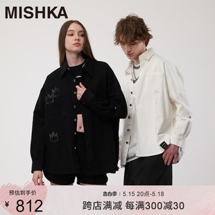 MISHKA大眼球男女士夏季薄款春秋轻奢黑色宽松牛仔衬衫外套高级感