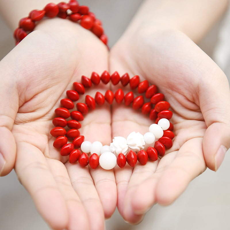 「烟露冷」相思豆手链红豆 白玉菩提