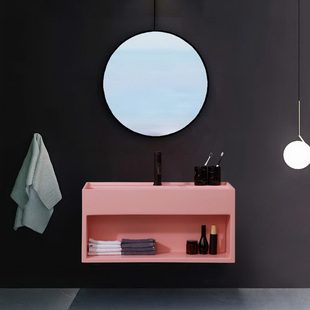 北欧浴室柜组合人造石粉色洗手盆柜台盆柜洗脸柜挂墙式挂壁式洗漱