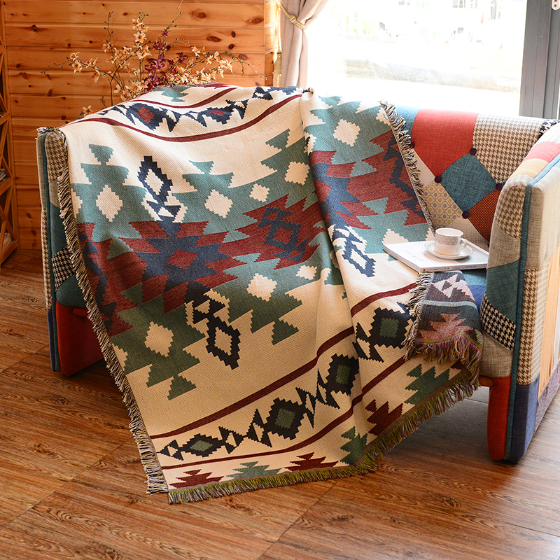 北欧单双人几何沙发巾垫纯棉印第安民族风沙发罩飘窗垫地垫桌布薄