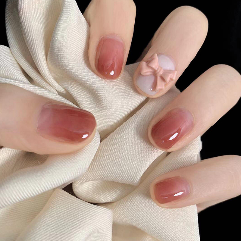 美甲贴片春夏嗲甜豆沙甜心美甲蜜糖渐变指甲贴片春日穿戴甲片成品