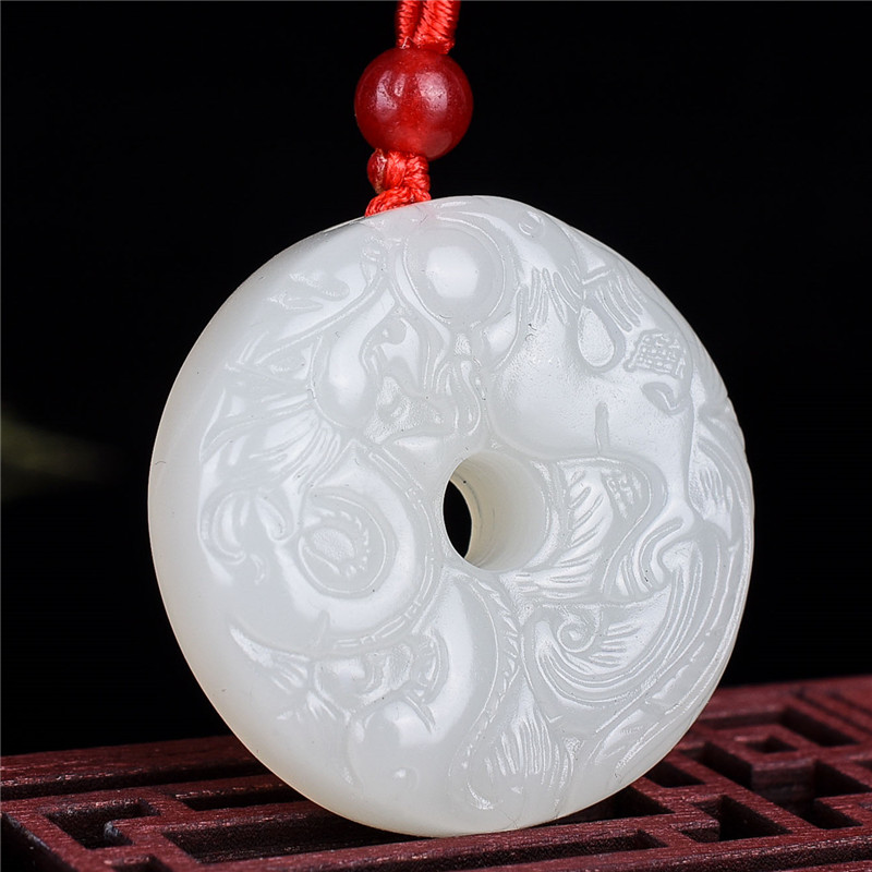 新疆美玉直销的优惠券大全—新疆和田玉龙凤吊坠天然白玉龙凤呈祥平安