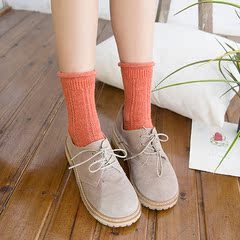 袜子女日系纯棉堆堆袜秋冬季中筒袜复古毛线袜韩国粗线卷边女袜