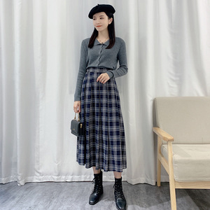 格子百褶裙蓝色图片