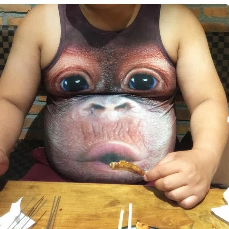 夏季恶搞男女3d背心加大码胖子搞笑大嘴猩猩个性嘟嘟猴子运动背心