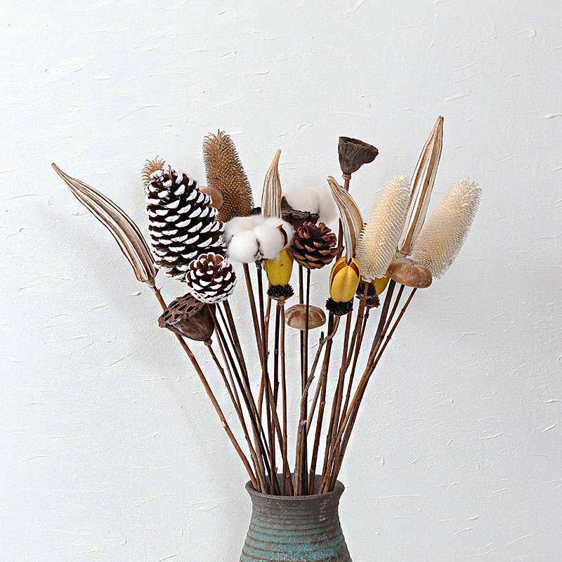 松果棉花松塔带杆插花禅意装饰摆设北欧风干花 日式 简约拍摄道具