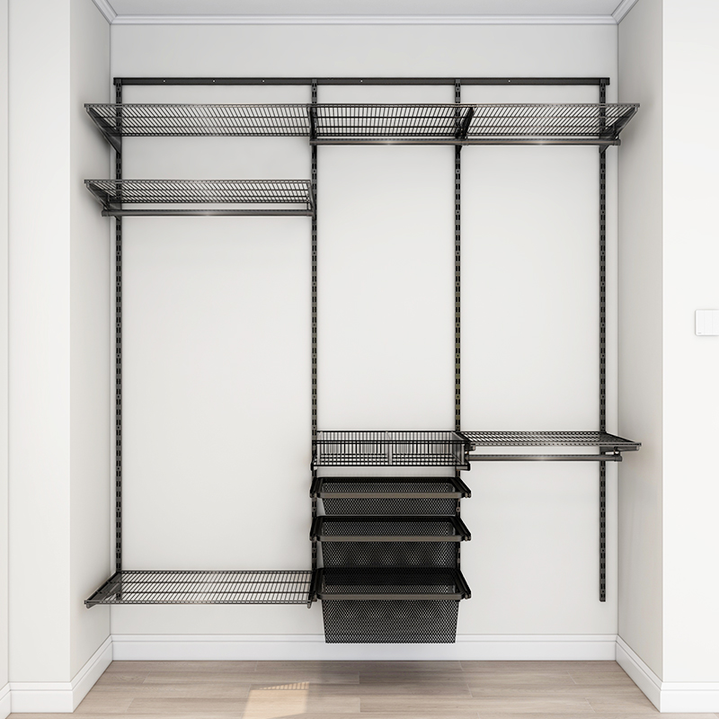 美达斯金属衣柜定制小户型开放式衣帽间储物间黑色系可拆卸衣橱