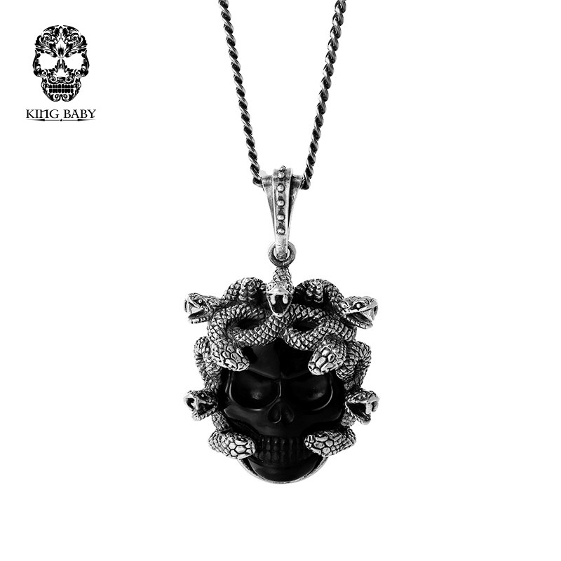 kingbaby大号美杜莎黑玛瑙骷髅项链欧美原创潮流礼物k105468