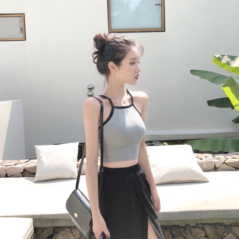 实拍 半身裙中长款女高腰开叉a字包臀裙春夏季 露脐小吊带背心
