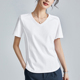 专柜正品V领液氨丝光棉短袖T恤女2024夏季新款韩版修身纯棉上衣