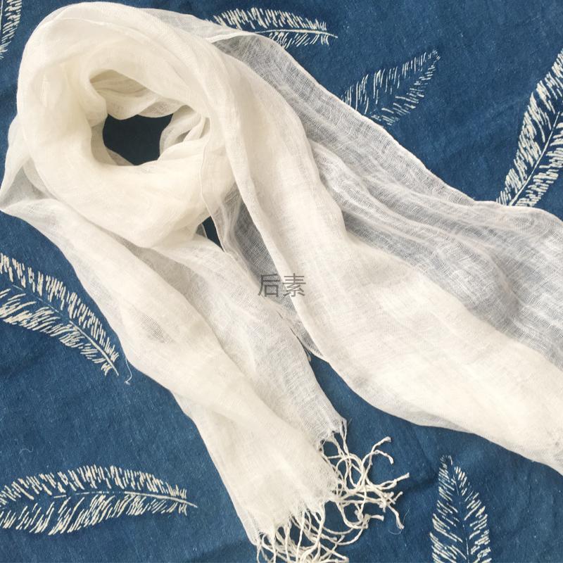 【后素】白色亚麻长款流苏围巾 植物染扎染专用围巾MM60180