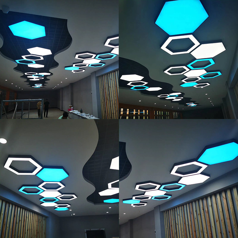 工业风 定制异形科技感造型灯  健身房商场网咖六边形y形圆环吊灯