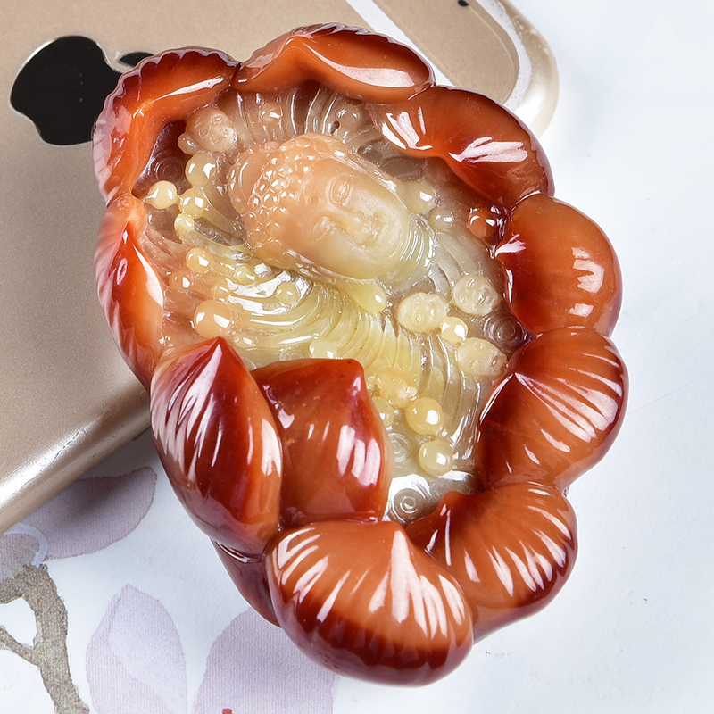 杨树明大师监制作品天然a货翡翠花开见佛挂件手把件127.23g