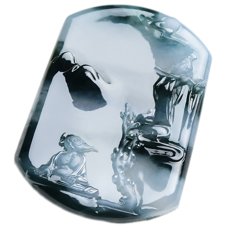 杨树明大师监制作品天然a货翡翠飘蓝花《知音》吊坠32.68g