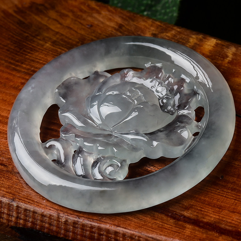 杨树明大师工作室作品天然a货翡翠牡丹花吊坠27.67g