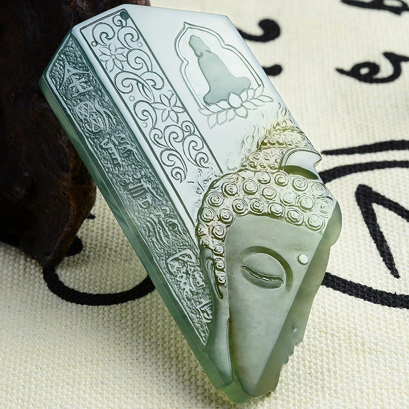 杨树明大师工作室作品天然缅甸a货翡翠卧佛吊坠41.54g