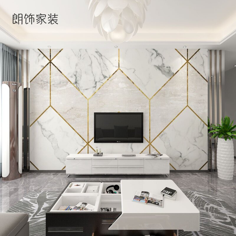 现代简约北欧客厅电视背景墙壁纸大理石纹墙纸壁画几何图形墙布优惠券