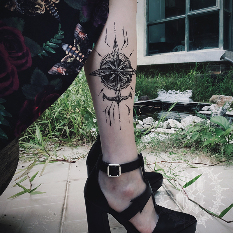 Seawater Compass MW Original Hand drawn Retro American style Alternative Diablo Gothic Compass Anchors waterproof Tattoo stickerin the Makeup/Perfume/Beauty tools , Body painting category - from Buy2taobao.com to provide professional Taobao agent buy service