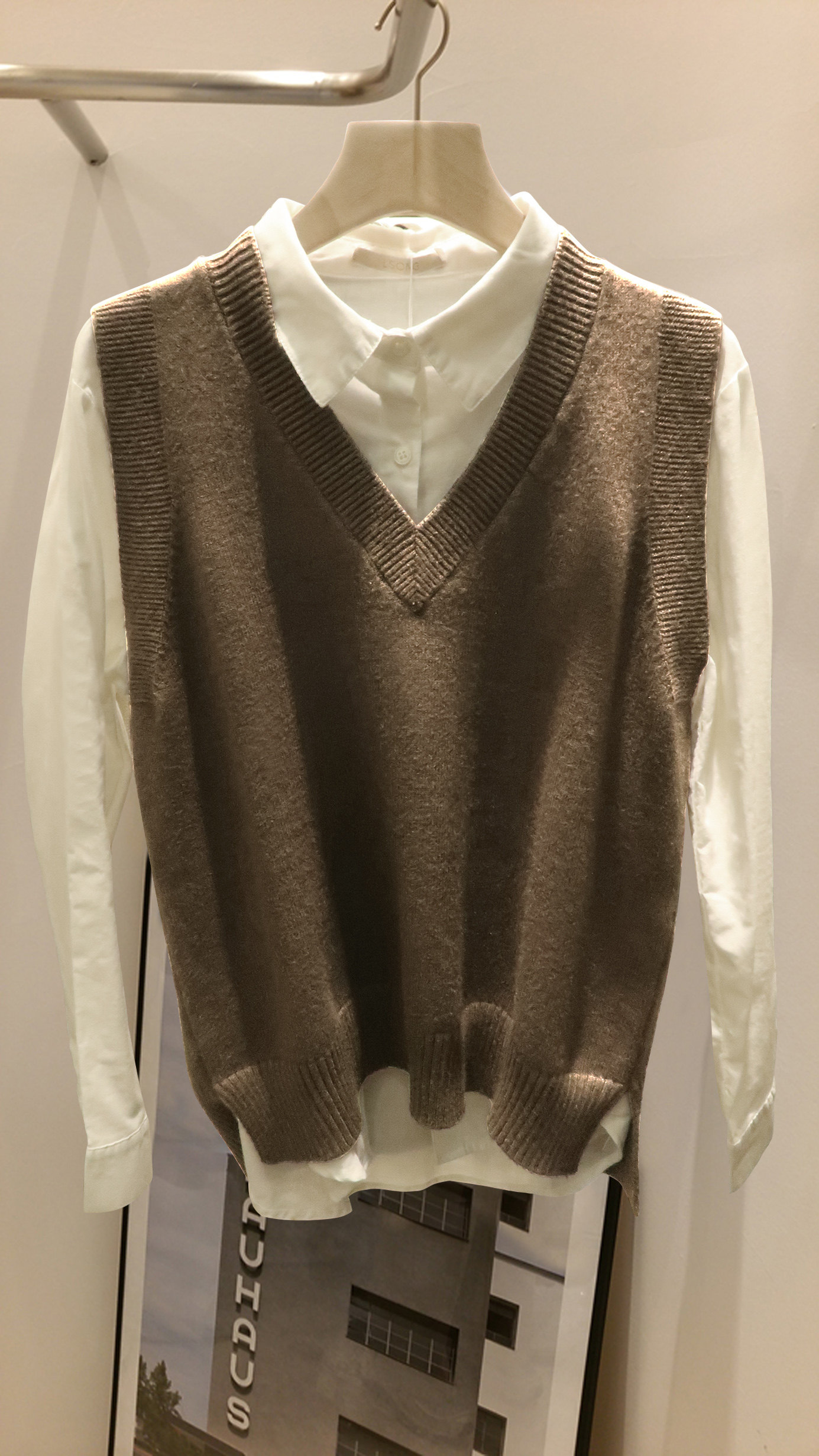 针织秋冬驼色马甲背心宽松套头无袖坎肩毛衣毛针织衫