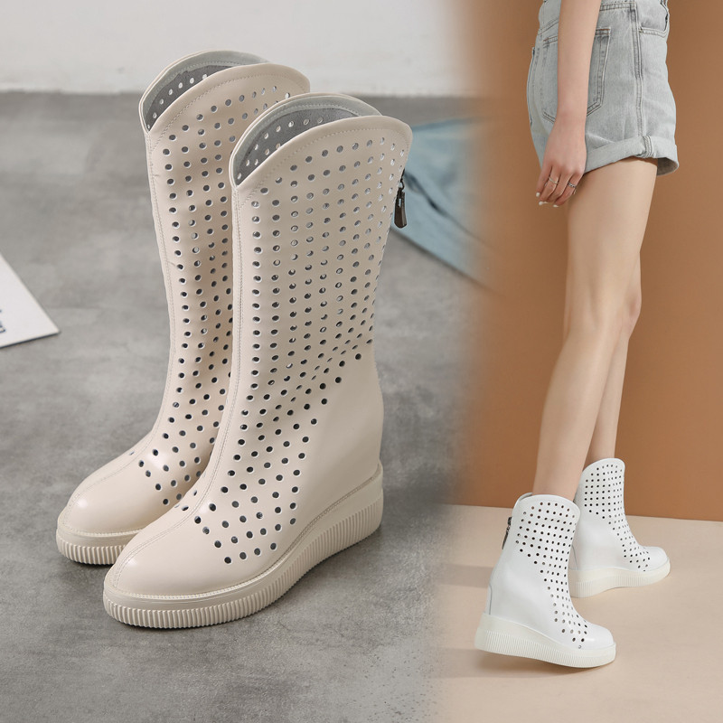 马丁短靴女春夏季薄款镂空凉靴厚底内增高10cm小个子坡跟显瘦女靴