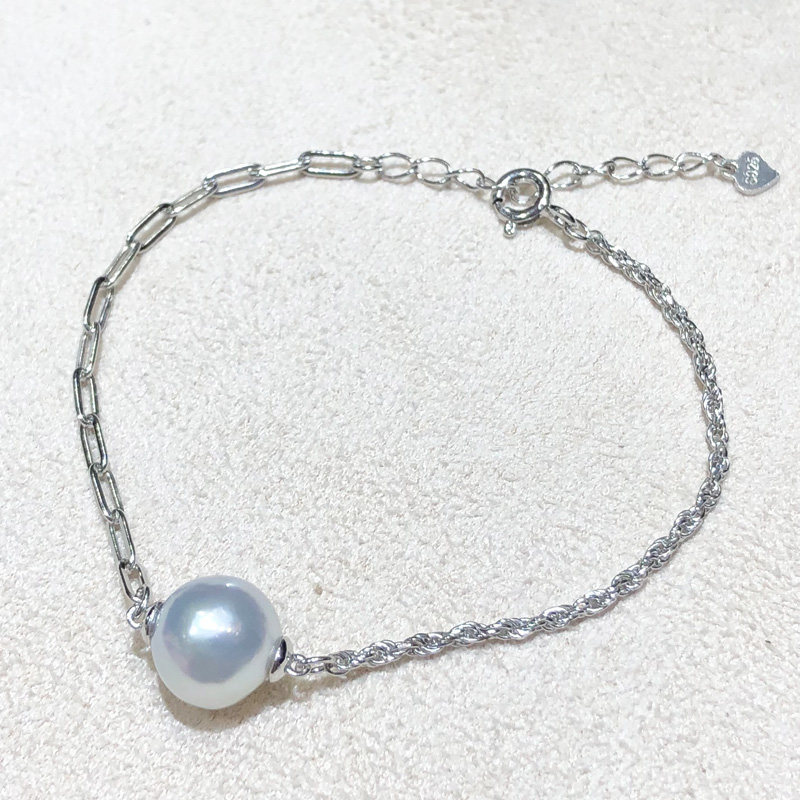 5mm海水akoya珍珠手链巴洛克真多麻手饰女925银单颗时尚气质