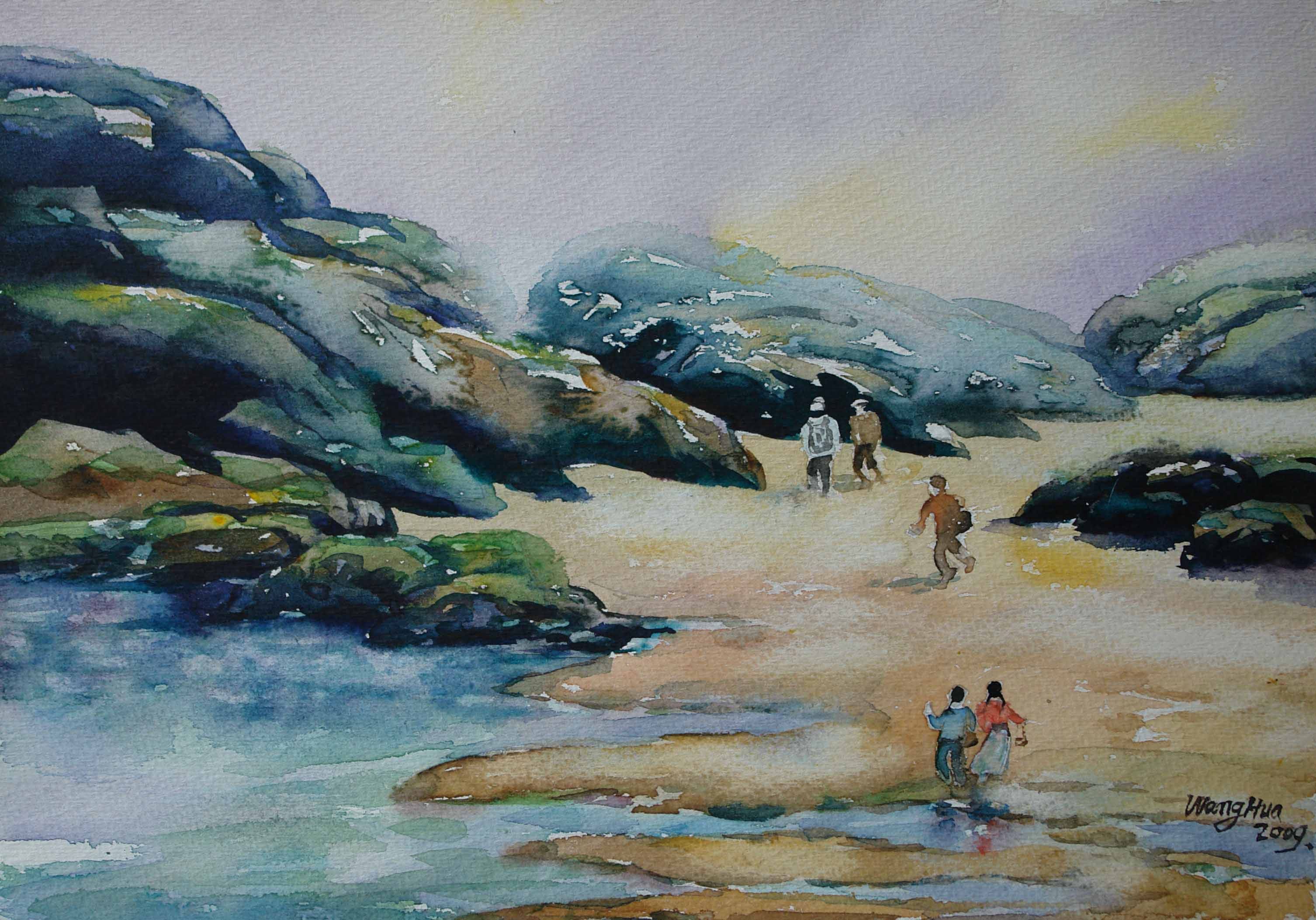 学院派画家王华作品:《海岸沙滩》