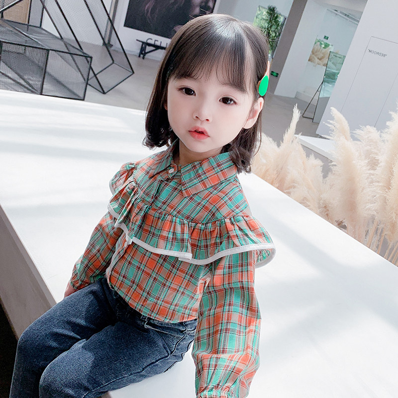 女童衬衫韩版格子衬衣纯棉秋装洋气时髦女小童女宝宝春秋长袖上衣