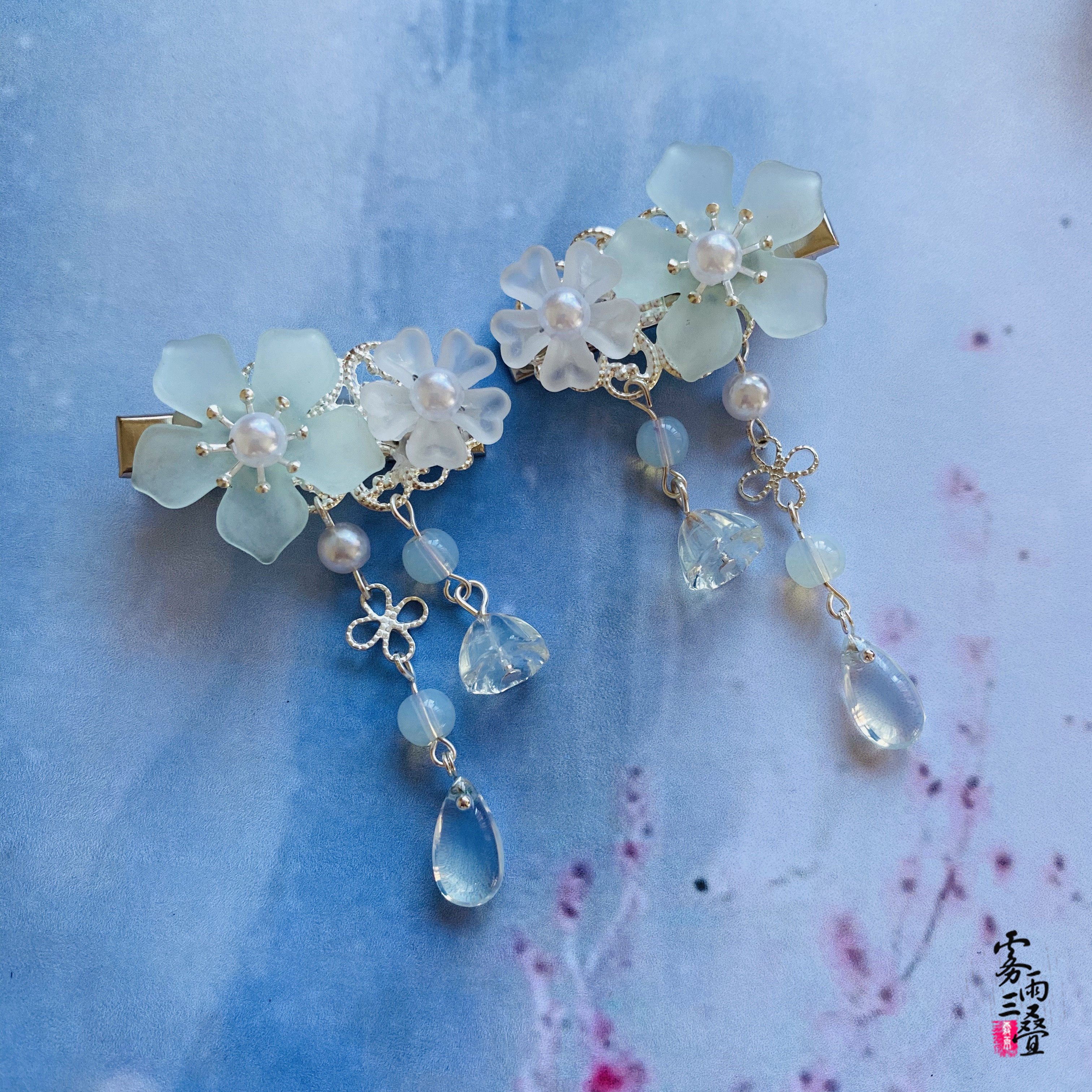 古风发夹古装对夹汉服女童花朵流苏头饰cos发饰复古步摇超仙配饰