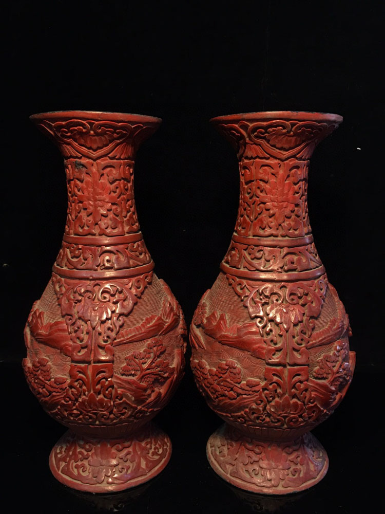 大清乾隆年制漆器山水花瓶古玩店杂项捡漏古董收藏真品旧货老物件