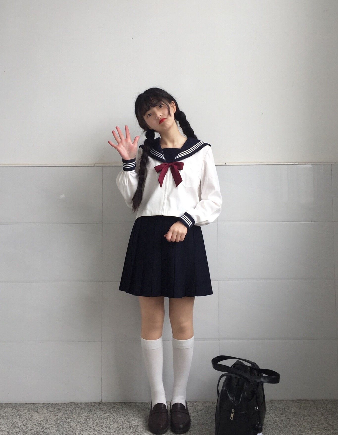 (现货)北苇sunny 绀领白三本长袖jk制服女 关西襟基础款水手服