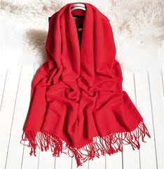 纯色大红色仿羊绒围巾披肩流苏两用加厚加大保暖本命年红色女围巾