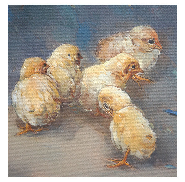 《小鸡喳喳》王坤龙 布面油画