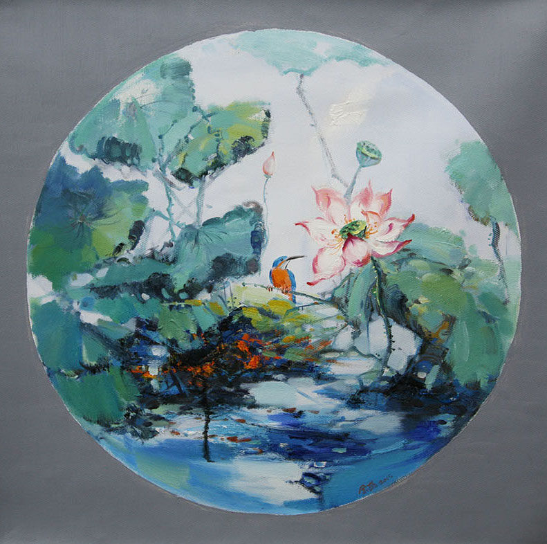 余燕《荷塘月色》布面油画