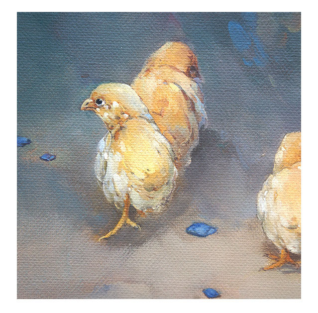 《小鸡喳喳》王坤龙 布面油画