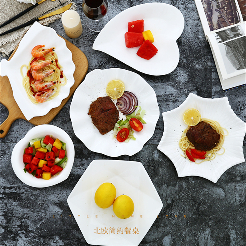 盘子菜盘家用创意不规则欧式餐具纯白陶瓷汤盘热菜西餐盘酒店餐厅