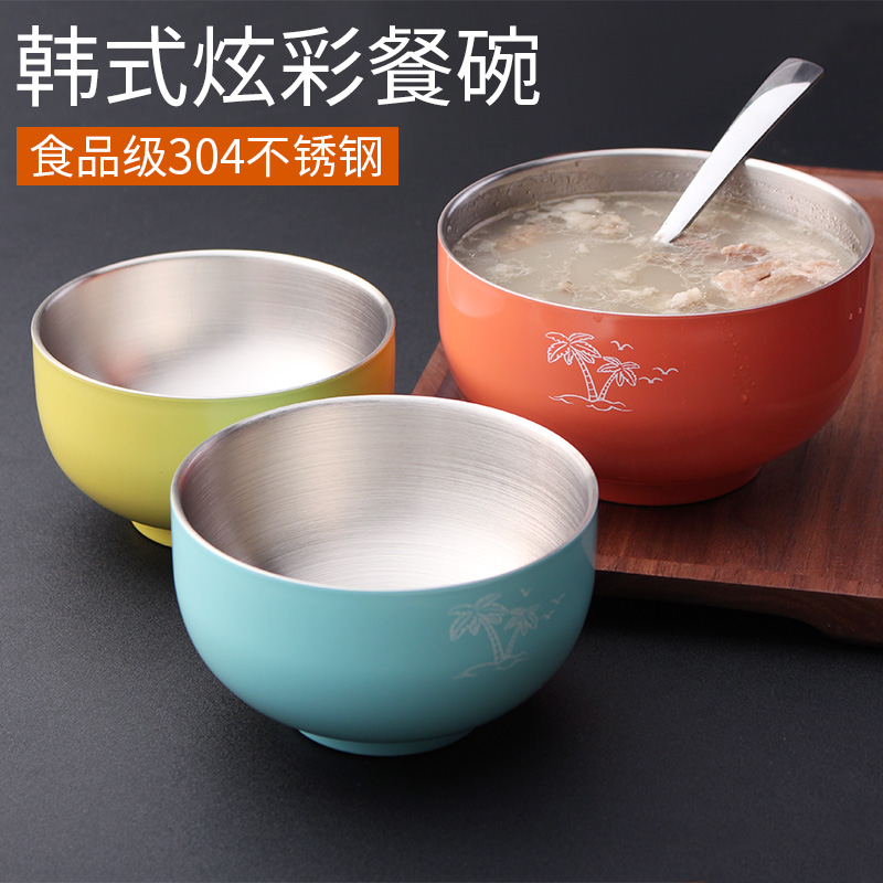 韩式炫彩304不锈钢碗家用成人餐具碗双层隔热保温儿童碗创意加厚在类目 餐饮具, 餐具, 碗中 - 来自Buy2taobao.com提供专业的淘宝代购服务