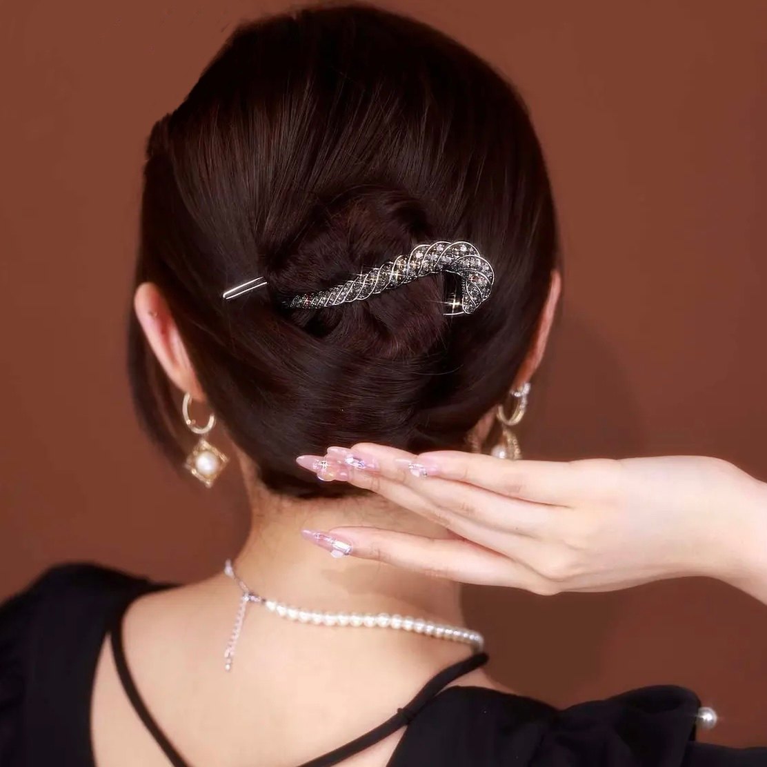 铂思亚发饰金属黑色发饰女后脑勺盘发满钻高级感扭扭夹青蛙扣发夹